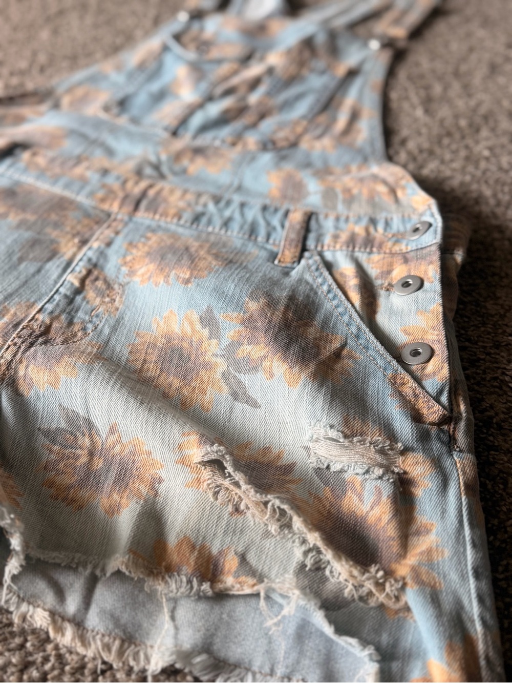 Sunflower Print Denim Overall Dungarees - Picture 8 of 13